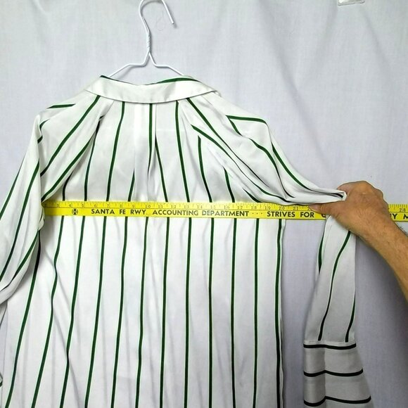 Nine West Green White Striped Women Top Raglan Cuff Sleeve Side Button Collared - Picture 4 of 9